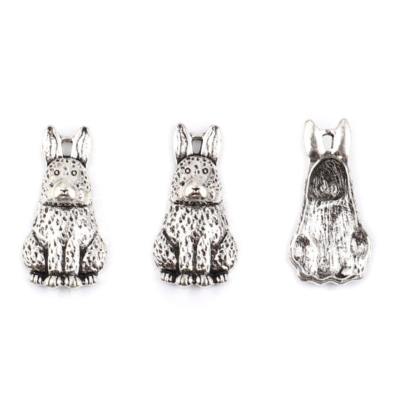 Immagine di Lega di Zinco Pasqua Charms Coniglio Argento Antico 26mm x 14mm , 10 Pz