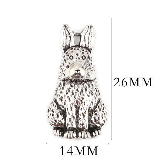 Immagine di Lega di Zinco Pasqua Charms Coniglio Argento Antico 26mm x 14mm , 10 Pz