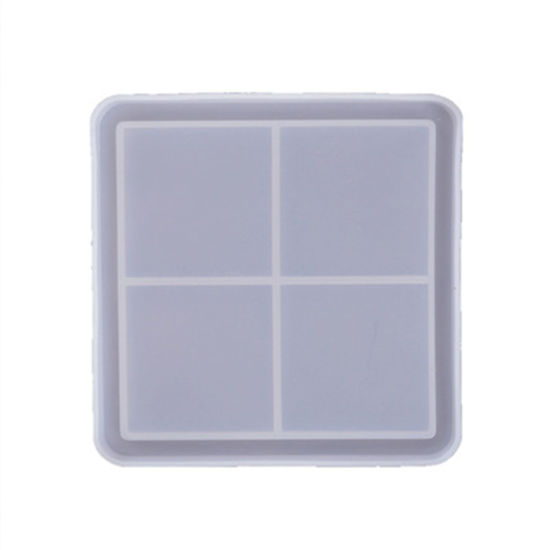 Picture of Silicone Resin Mold For Jewelry Making Coaster Square Grid Checker White 9.5cm x 9.5cm, 1 Piece