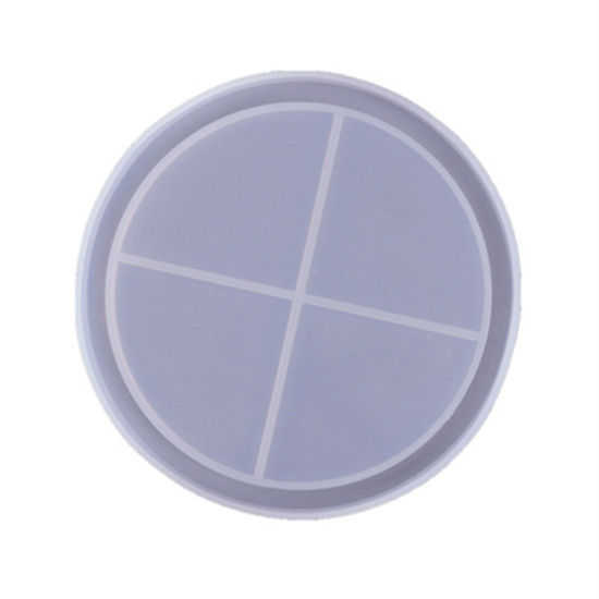 Picture of Silicone Resin Mold For Jewelry Making Coaster Round Grid Checker White 10cm Dia., 1 Piece