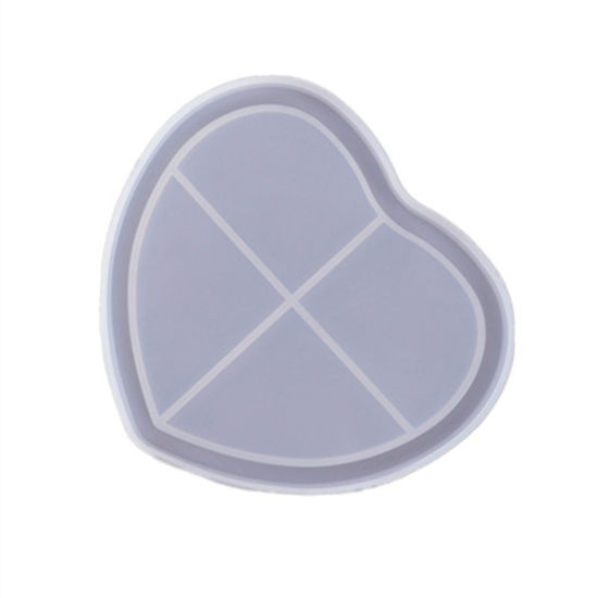 Picture of Silicone Resin Mold For Jewelry Making Coaster Heart Grid Checker White 10.6cm x 9.6cm, 1 Piece