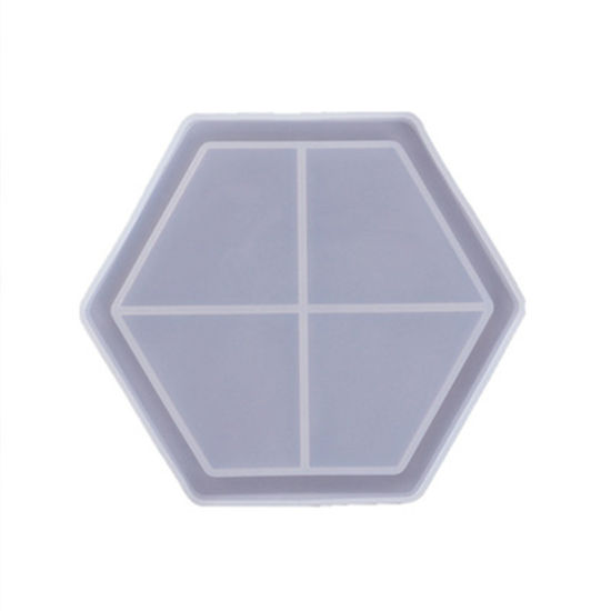 Picture of Silicone Resin Mold For Jewelry Making Coaster Hexagon Grid Checker White 10.3cm, 1 Piece