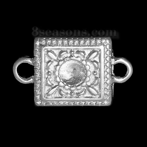 Imagen de Conectores Aleación del Metal Del Zinc de Square y Argentado Flor (puede encajar ss23 Diamante) 19mm x 12mm, 20 Unidades