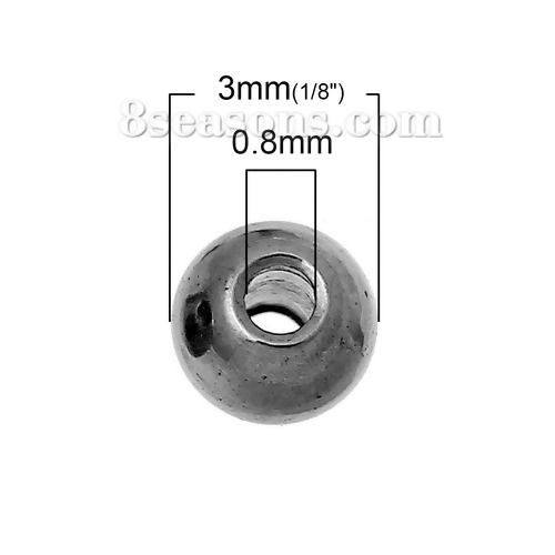 Image de Perles en 304 Acier Inoxydable Perles de Rocailles Forme Rond Argent Mat, Tailles de Trous: 0.8mm Diamètre: 3mm, 50 Pcs