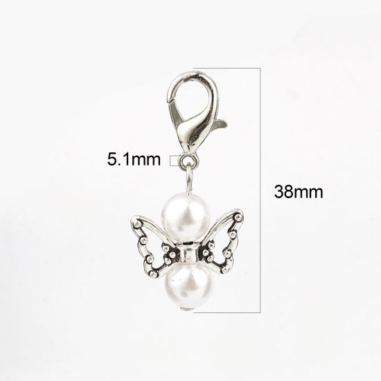 Picture of Zinc Based Alloy Insect Knitting Stitch Markers Angel Antique Silver Color White 38mm x 18mm, 5 PCs