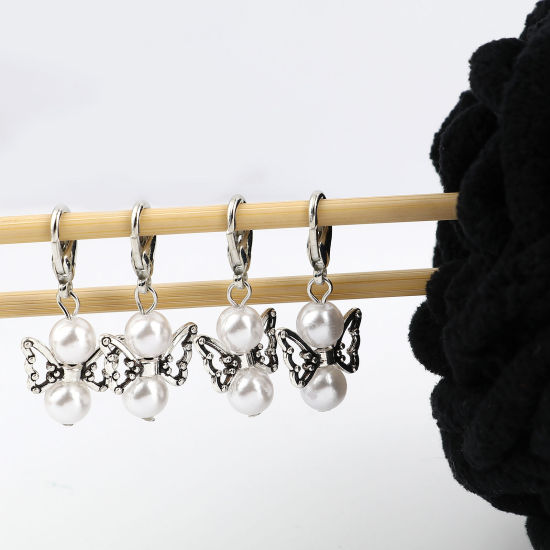 Picture of Zinc Based Alloy Insect Knitting Stitch Markers Angel Antique Silver Color White 38mm x 18mm, 5 PCs