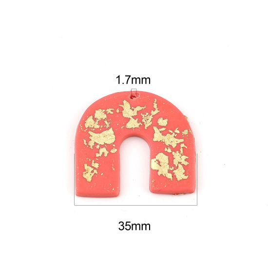 Bild von Polymer Ton Anhänger U-Form Orangerot 35mm x 30mm, 3 Stück