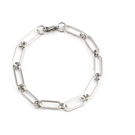 Imagen de 304 Acero Inoxidable Elegante Pulseras Tono de Plata Óvalo 19.2cm longitud, 1 Unidad