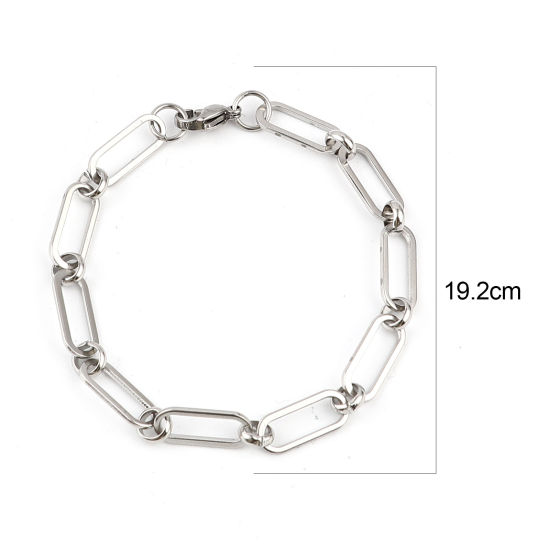Imagen de 304 Acero Inoxidable Elegante Pulseras Tono de Plata Óvalo 19.2cm longitud, 1 Unidad