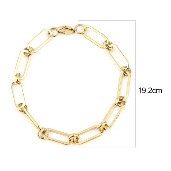 Imagen de 1 Unidad Enchapado al Vacío 304 Acero Inoxidable Elegante Pulseras Chapado en Oro Óvalo 19.2cm longitud
