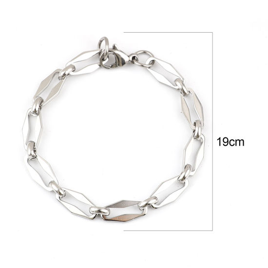 Imagen de 304 Acero Inoxidable Elegante Pulseras Tono de Plata Óvalo 19cm longitud, 1 Unidad