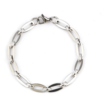 Picture of Wholesale 304 Stainless Steel Bracelets, Silver Tone Unisex Stylish Minimalist Gift Jewelry Supply, 19cm(7.5") long, Chain Size: 7mm, 1 Piece