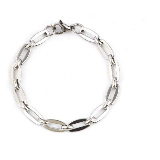Imagen de 304 Acero Inoxidable Elegante Pulseras Tono de Plata Barril 19cm longitud, 1 Unidad