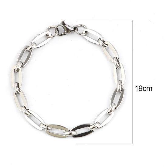 Imagen de 304 Acero Inoxidable Elegante Pulseras Tono de Plata Barril 19cm longitud, 1 Unidad