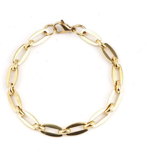 Imagen de 1 Unidad Enchapado al Vacío 304 Acero Inoxidable Elegante Pulseras Chapado en Oro Barril 19cm longitud