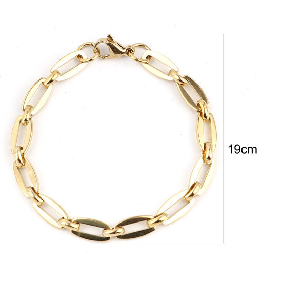 Imagen de 1 Unidad Enchapado al Vacío 304 Acero Inoxidable Elegante Pulseras Chapado en Oro Barril 19cm longitud