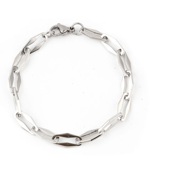 Imagen de 304 Acero Inoxidable Elegante Pulseras Tono de Plata Polígono 19.5cm longitud, 1 Unidad