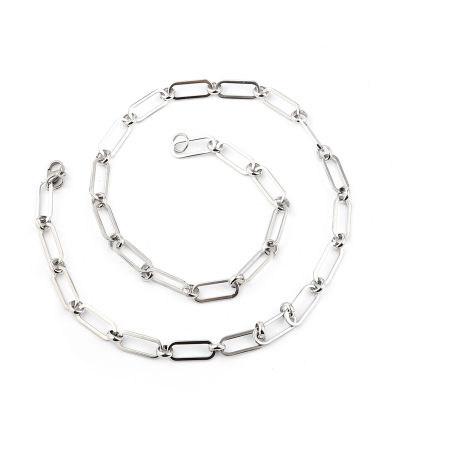 Image de Colliers En Gros Argent Mat en 304 Acier Inoxydable, Ovale Chaîne de Trombone, Unisexe Minimaliste Cadeau Bijoux pour Détaillants 50.8cm long, Taille de la Chaîne: 7mm, 1 Pièce