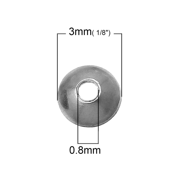 Bild von Edelstahl Endkappen Rund Silberfarbe, (für 5mm Perlen) 3mm D., 200 Stücke