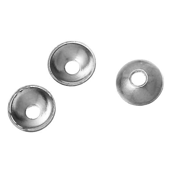 Picture of 304 Stainless Steel Beads Caps Round Silver Tone Blank (Fits 5mm Beads) 3mm( 1/8") Dia, 200 PCs