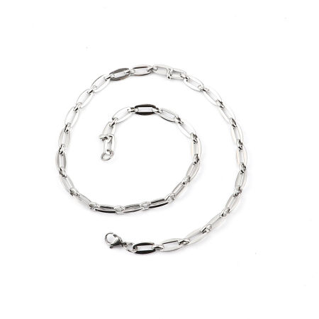 Image de Colliers En Gros Argent Mat en 304 Acier Inoxydable, Tonneau Chaîne de Trombone, Unisexe Minimaliste Cadeau Bijoux pour Détaillants 50.8cm long, Taille de la Chaîne: 7mm, 1 Pièce
