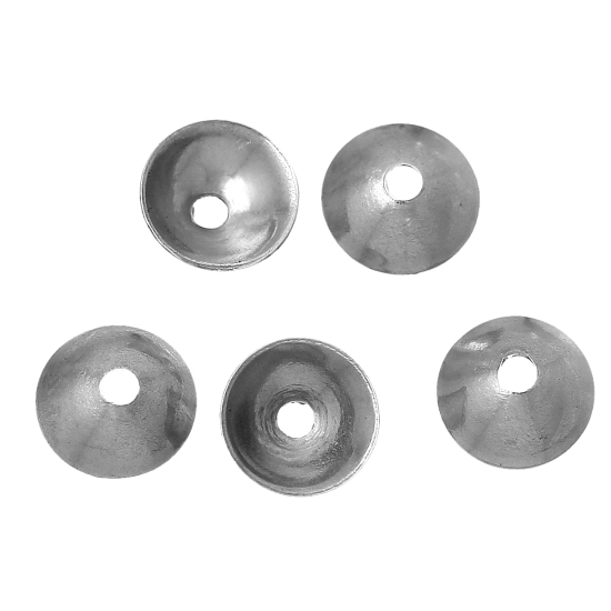 Bild von Edelstahl Endkappen Rund Silberfarbe, (für 6mm Perlen) 4mm D., 100 Stücke