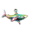 Bild von Zinklegierung Ozean Schmuck Anhänger Haifisch Regenbogenfarbe Plattiert 32mm x 19mm, 3 Stück