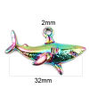 Bild von Zinklegierung Ozean Schmuck Anhänger Haifisch Regenbogenfarbe Plattiert 32mm x 19mm, 3 Stück