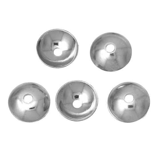 Picture of 304 Stainless Steel Beads Caps Round Silver Tone Blank (Fits 8mm Beads) 6mm( 2/8") Dia, 100 PCs