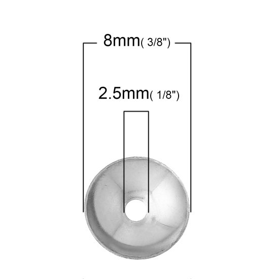 Bild von Edelstahl Endkappen Rund Silberfarbe, (für 12mm Perlen) 8mm D., 50 Stücke