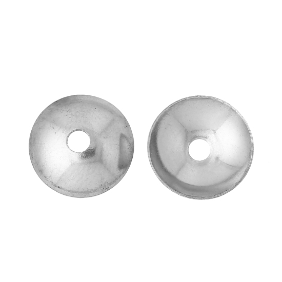 Picture of 304 Stainless Steel Beads Caps Round Silver Tone Blank (Fits 12mm Beads) 8mm( 3/8") Dia, 50 PCs