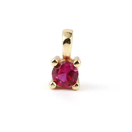 Picture of Brass Charms Gold Plated Square Fuchsia Rhinestone 8mm x 5mm, 2 PCs                                                                                                                                                                                           