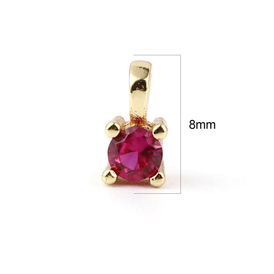 Picture of Brass Charms Gold Plated Square Fuchsia Rhinestone 8mm x 5mm, 2 PCs                                                                                                                                                                                           