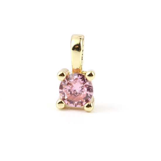 Picture of Brass Charms Gold Plated Square Pink Rhinestone 8mm x 5mm, 2 PCs                                                                                                                                                                                              