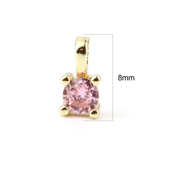 Picture of Brass Charms Gold Plated Square Pink Rhinestone 8mm x 5mm, 2 PCs                                                                                                                                                                                              