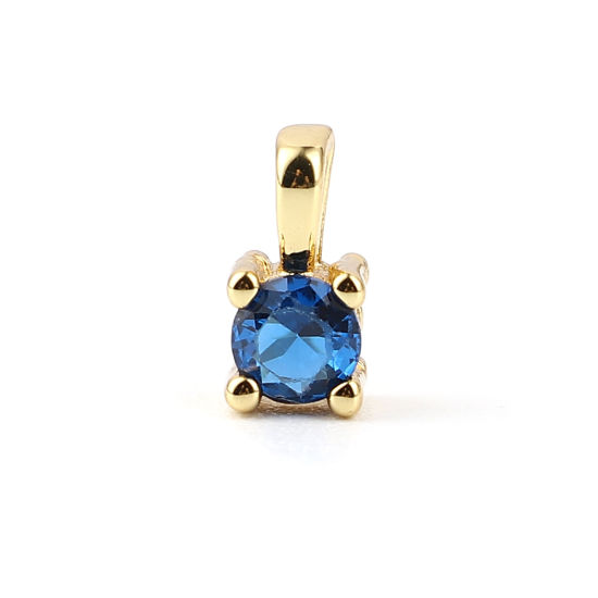 Picture of Brass Charms Gold Plated Square Dark Blue Rhinestone 8mm x 5mm, 2 PCs                                                                                                                                                                                         