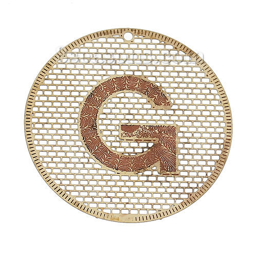Picture of Brass Filigree Stamping Pendants Round Original Color Unplated Initial Alphabet/ Letter " G " Carved 35mm(1 3/8") Dia, 20 PCs                                                                                                                                 