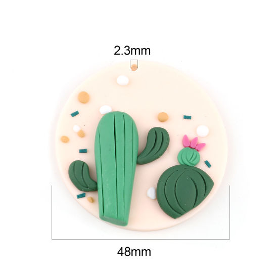 Image de Pendentifs en Pâte Polymère Forme Rond Rose Pêche Cactus 4.8cm Dia, 2 Pcs