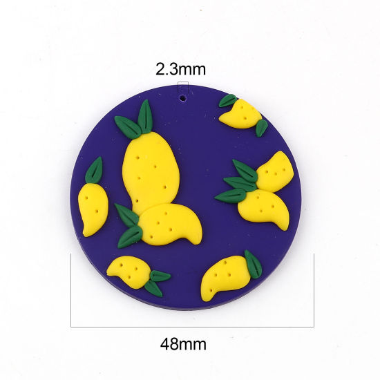 Image de Pendentifs en Pâte Polymère Forme Fruit de Mangue Saphir Rond 4.8cm Dia, 2 Pcs
