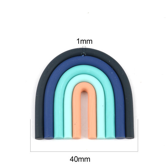 Bild von Polymer Ton Wetter Kollektion Anhänger Bogen Bunt mit Regenbogen Muster, 40mm x 40mm, 5 Stück