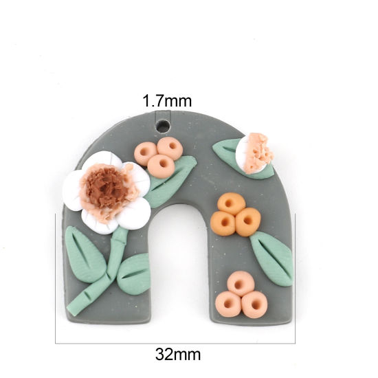 Bild von Polymer Ton Anhänger Bogen Bunt mit Blumen Muster, 32mm x 31mm, 2 Stück