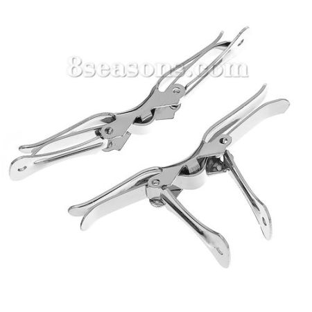 Brass Men Fashion Necktie Tie Clasps Irregular Silver Tone 70mm(2 6/8") x 13mm( 4/8"), 10 PCs