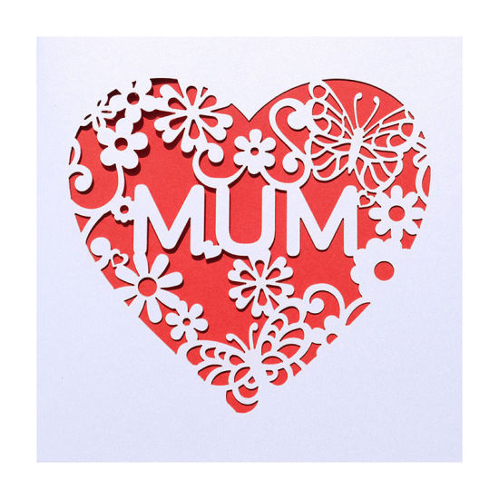 Picture of White - Iridescent Paper Mum Hollow Love Heart Mother's Day Greeting Card 12.5x12.5cm, 2 PCs