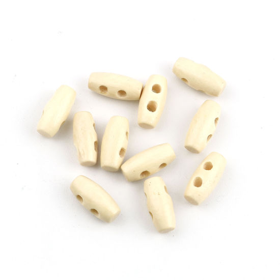 Picture of Wood Sewing Toggle Buttons Scrapbooking Two Holes Barrel Natural 16mm x 7mm, 100 PCs