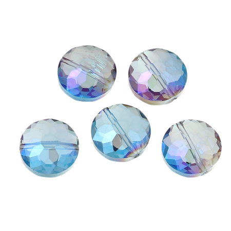 Bild von Glas Perlen Flachrund Transparent / AB Farbe Facettiert ca. 14mm D., Loch: 1.4mm, 20 Stücke
