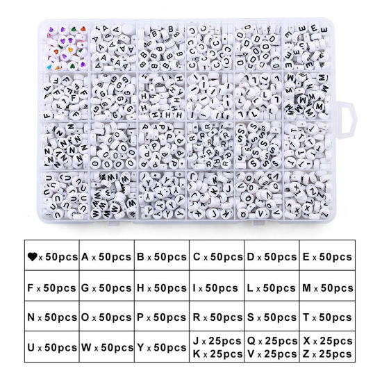 Image de Perles en Acrylique Mixte Alphabet Initial/ Lettre Majuscule 4mm Dia., 1 Kit ( 4mm Pcs/Boîte)