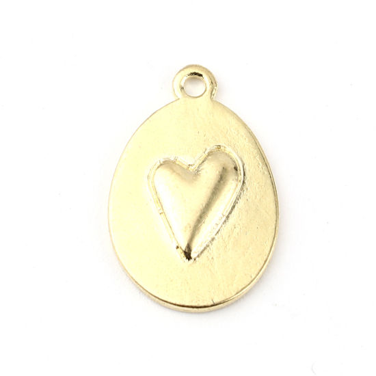 Bild von Zinklegierung Valentinstag Charms Oval Vergoldet Herz 23mm x 15mm, 20 Stück