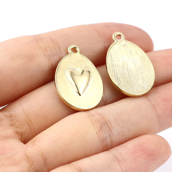 Bild von Zinklegierung Valentinstag Charms Oval Vergoldet Herz 23mm x 15mm, 20 Stück