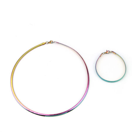Image de Bracelets En Gros Plaqué de Couleur Arc-en-ciel en 304 Acier Inoxydable, Placage sous Vide, aux Femmes Élégant Minimaliste Cadeau Fournitures de Bijoux 19cm long, Taille de la Chaîne: 4mm, 1 Pièce