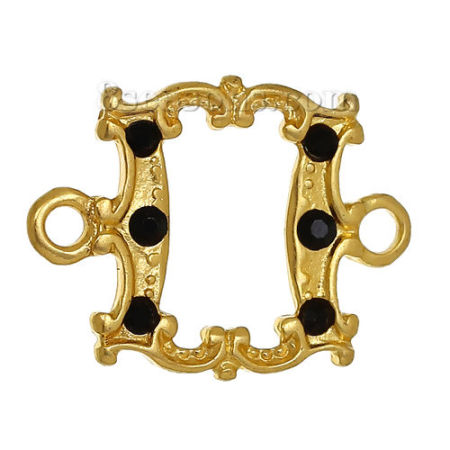Picture of Connectors Findings Rectangle Gold Plated Black Rhinestone 23mm x 17mm, 10 PCs